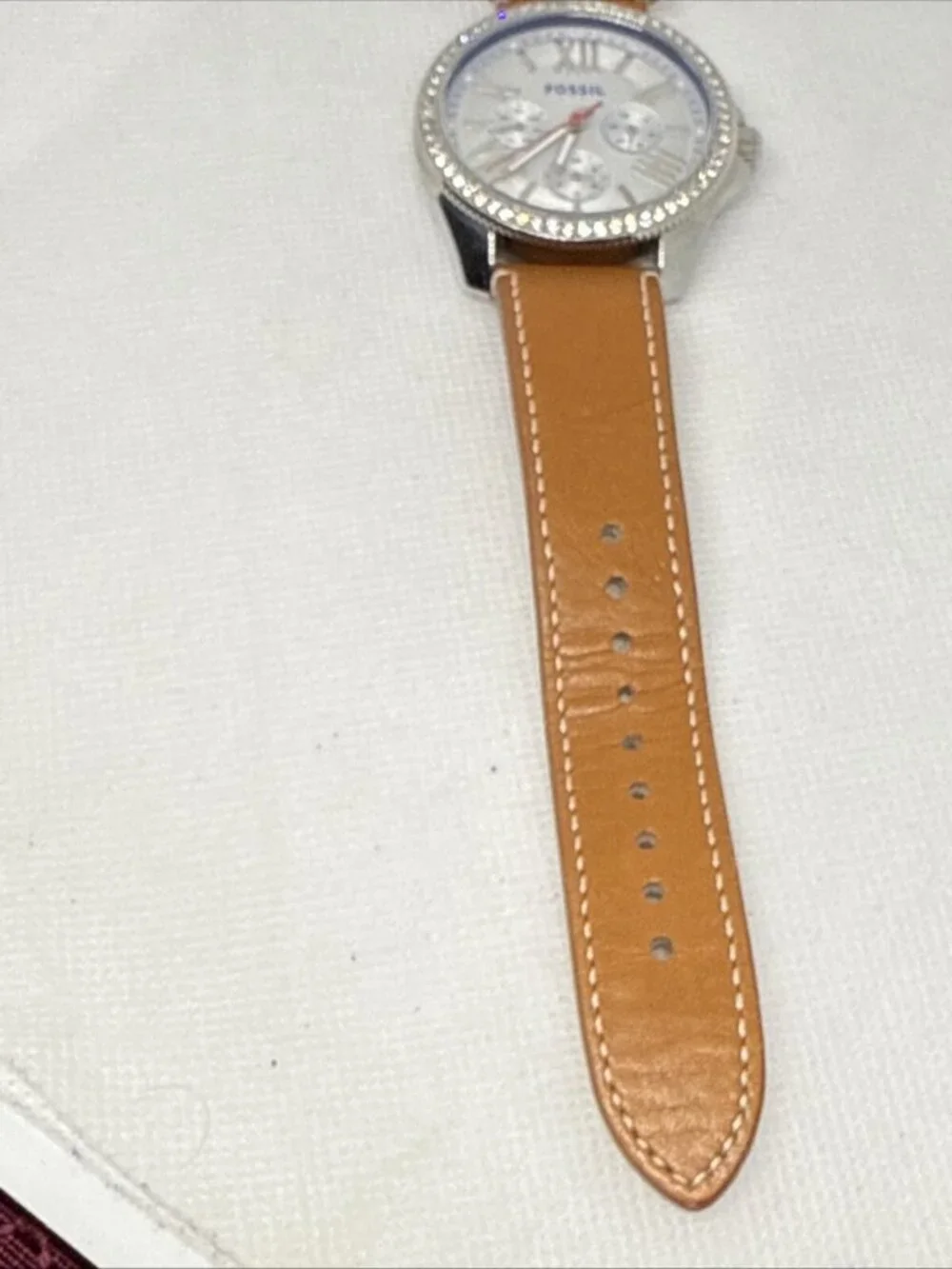 Fossil AM4623 Cecile Crystal Accented 40mm Quartz Brown Leather Strap Women's